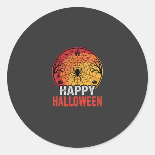 ハッピー ハロウィン クモの巣 ベクター デザイン ラウンドシール (正面)