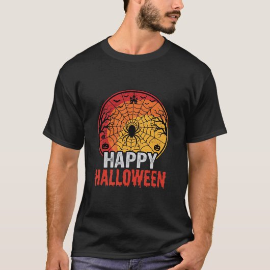 ハッピー ハロウィン クモの巣 ベクター デザイン Tシャツ (正面)