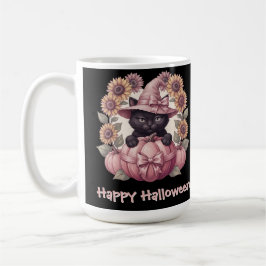 ハッピー・ハロウィン コケット ブラックキャット & ピンクパンプキン コーヒーマグカップ