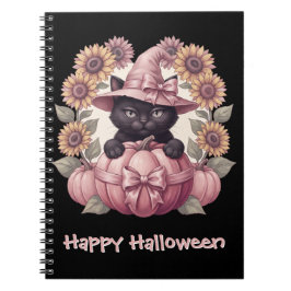 ハッピー・ハロウィン コケット ブラックキャット & ピンクパンプキン ノートブック