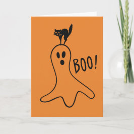 ハッピー ハロウィン ゴースト ブラック キャット かわいい オレンジ カード