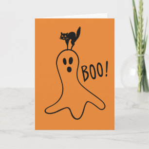 ハッピー ハロウィン ゴースト ブラック キャット かわいい オレンジ カード