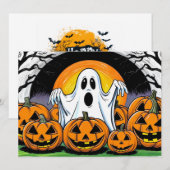 ハッピー ハロウィン ゴースト 招待状 (正面/裏面)
