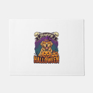 ハッピー ハロウィン ゴールデンレトリバー 魔女の帽子 パンプキン ドアマット