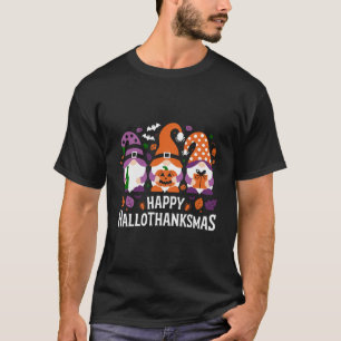 ハッピー ハロウィン+サンクスギビング+クリスマスのノーム好き メリークリスマス Tシャツ