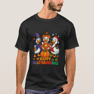 ハッピー ハロウィン＋サンクスギビング ダック ハロウィン  感謝祭 クリスマスC Tシャツ