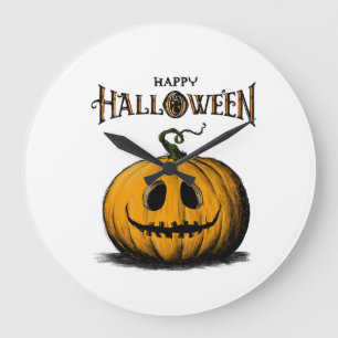 ハッピー ハロウィン ジャック オ ランタン 大人 オレンジTシャツ ラージ壁時計
