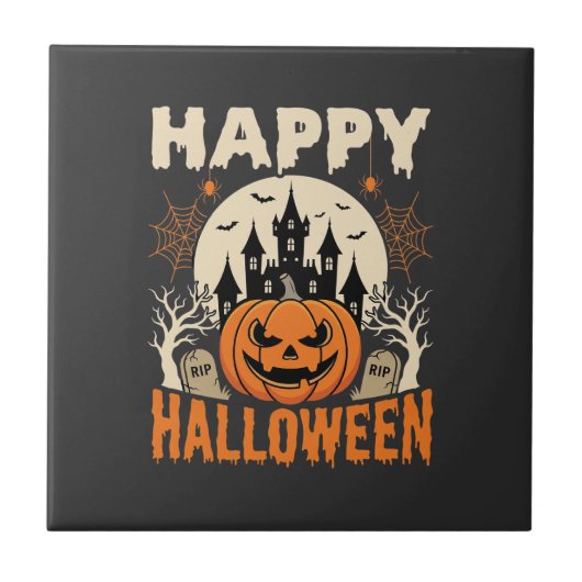 ハッピー ハロウィン ジャック オ ランタン 幽霊城 タイル (正面)