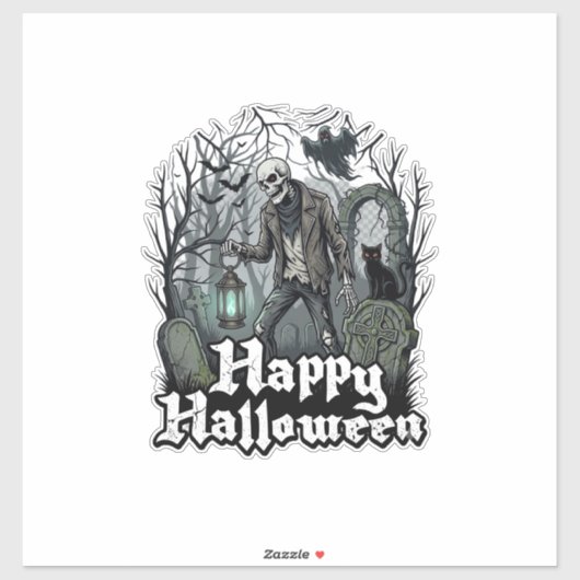 ハッピー ハロウィン スケルトン ランタン 黒猫 墓地 シール (シート)