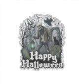 ハッピー ハロウィン スケルトン ランタン 黒猫 墓地 シール (正面)