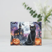 ハッピー ハロウィン スプーキー ブラック キャット ポストカード (スタンド正面)