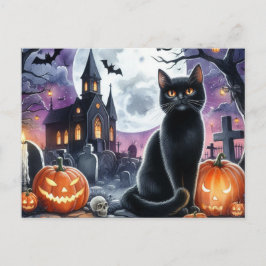 ハッピー ハロウィン スプーキー ブラック キャット ポストカード