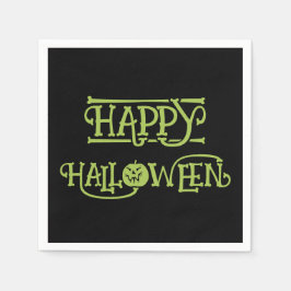 ハッピー ハロウィン | スプーキー ブラック＆グリーン レタリング スタンダードカクテルナプキン