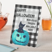 ハッピー ハロウィン ティール パンプキン チェック 台座サイン (インサイチュ)