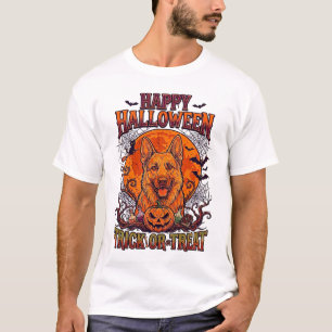 ハッピー ハロウィン トリック オア トリート ジャーマンシェパード パンプキン Tシャツ