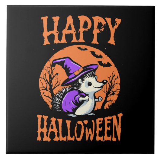 ハッピー・ハロウィン・ハリネズミ・ウィッチ タイル (正面)