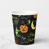 ハッピー ハロウィン パターン ブラック 紙コップ (裏面)