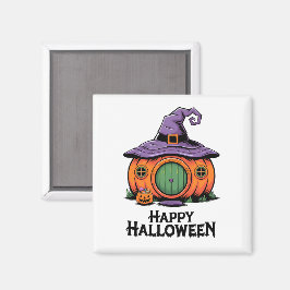 ハッピー ハロウィン パンプキンコテージ & 魔女の帽子の屋根 マグネット