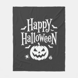 ハッピー ハロウィン パンプキン コウモリ クモ デザイン フリースブランケット