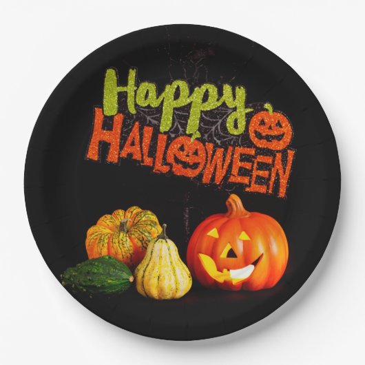 ハッピー ハロウィン パンプキン ペーパープレート (正面)