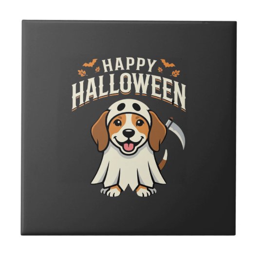 ハッピー ハロウィン ビーグル 犬 デザイン_1 タイル (正面)