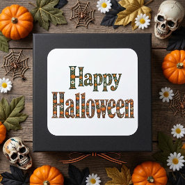 ハッピー ハロウィン フラワー装飾のかぼちゃ ボタニカル スクエアシール