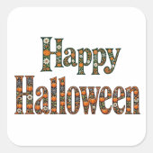 ハッピー ハロウィン フラワー装飾のかぼちゃ ボタニカル スクエアシール (正面)