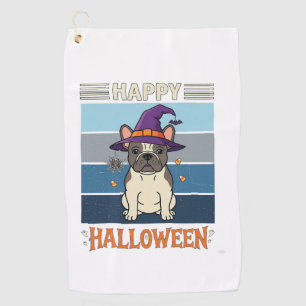 ハッピー ハロウィン フレンチブルドッグ 魔女 クモの巣 カ ゴルフタオル
