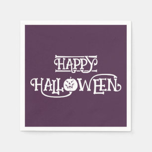 'ハッピー ハロウィン' リッチ ディープ プラム パーティー スタンダードカクテルナプキン