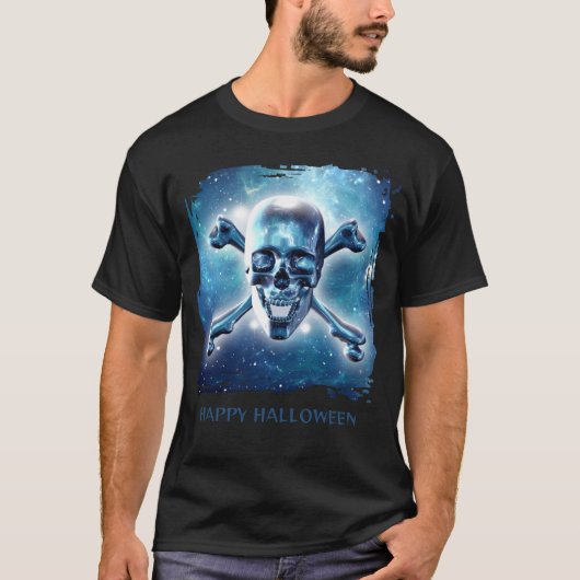 ハッピー ハロウィン。宇宙のドクロ Tシャツ (正面)