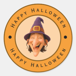 ハッピー ハロウィン - 幸せな古い魔女デザイン ラウンドシール