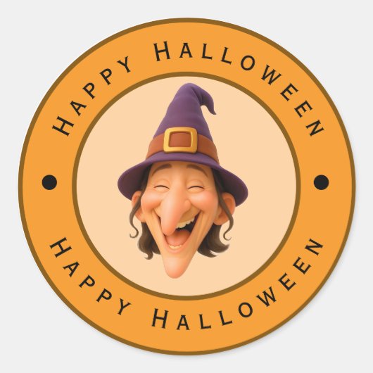 ハッピー ハロウィン - 幸せな古い魔女デザイン ラウンドシール (正面)
