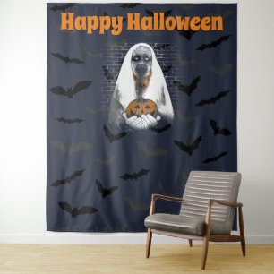 ハッピー ハロウィン 怖い ゴーストとカボチャ タペストリー