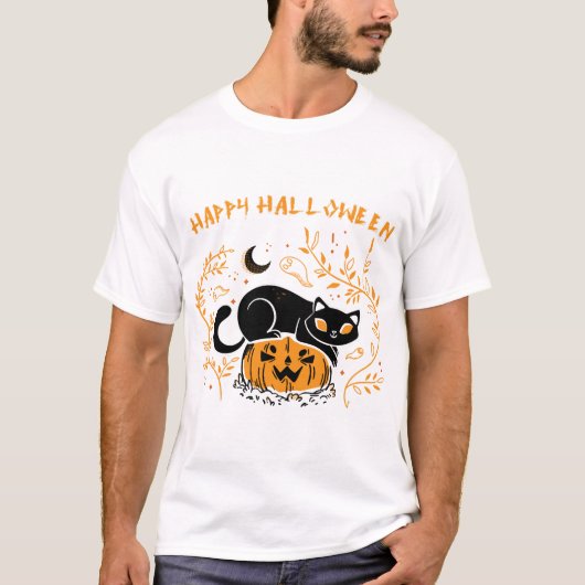 ハッピー ハロウィン 猫 愛 Tシャツ (正面)
