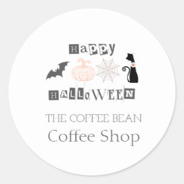 ハッピー ハロウィン、秋のコーヒーショップ ビジネス ラウンドシール