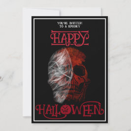 ハッピー ハロウィン 赤いドクロ 黒と白 招待状
