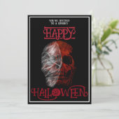 ハッピー ハロウィン 赤いドクロ 黒と白 招待状 (スタンド正面)