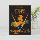 ハッピー ハロウィン 魔女 コスチューム パーティー 黒 オレンジ 招待状 (スタンド正面)