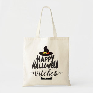 ハッピー ハロウィン 魔女 タイポグラフィ ハロウィン トートバッグ