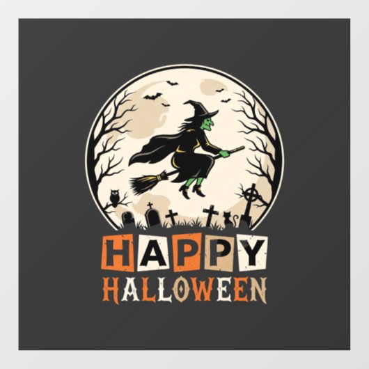 ハッピー ハロウィン 魔女 月 墓地 デザイン_1 ウィンドウサイン (シート)