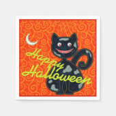 "ハッピー・ハロウィン" 黒猫 スタンダードカクテルナプキン (正面)