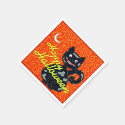 "ハッピー・ハロウィン" 黒猫 スタンダードカクテルナプキン (角)