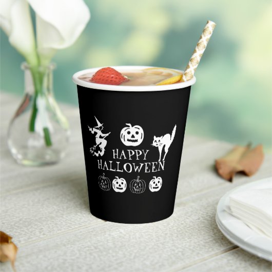 ハッピー ハロウィン 黒白 不気味 紙コップ (インサイチュ)