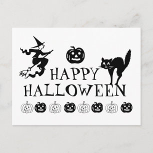 ハッピー ハロウィン 黒 白 怖い かわいい ポストカード
