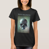 ハッピー・ハロウィン。3Dスカルレンダリング Tシャツ (正面)