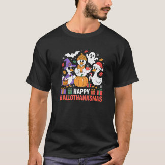 ハッピー ハロサンクスマス かわいい ガチョウ アヒル 動物 ホリデー Tシャツ