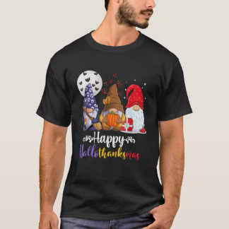 ハッピー ハロサンクスマス かわいい ノーム パンプキン サンタクロース Tシャツ