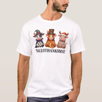 ハッピー ハロサンクスマス ハイランドカウ Tシャツ
