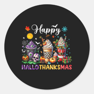 ハッピー ハロサンクスマス ハロウィン コーヒー ラテ サンクスギビング ラウンドシール