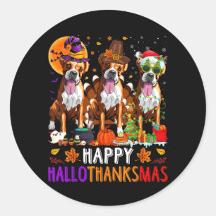 ハッピー ハロサンクスマス ボクサー 犬 ハロウィン クリスマス ラウンドシール
